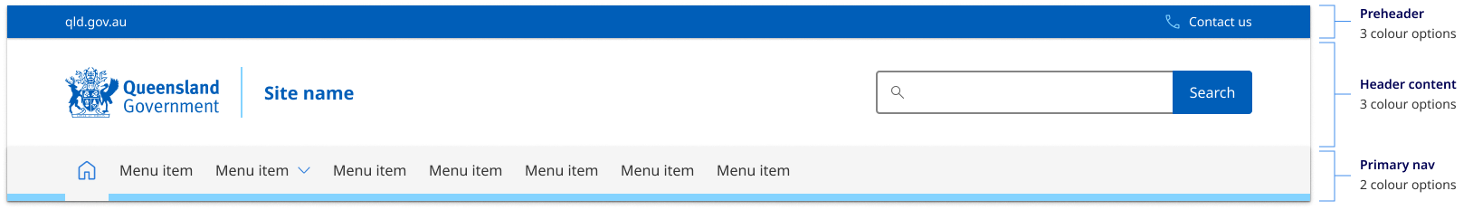 Example of the different sections of the headers and what colour options are available