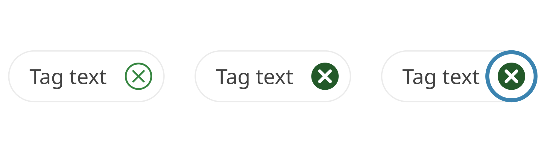 The new applied filter tag which has a larger gap between the X icon and focus outline.