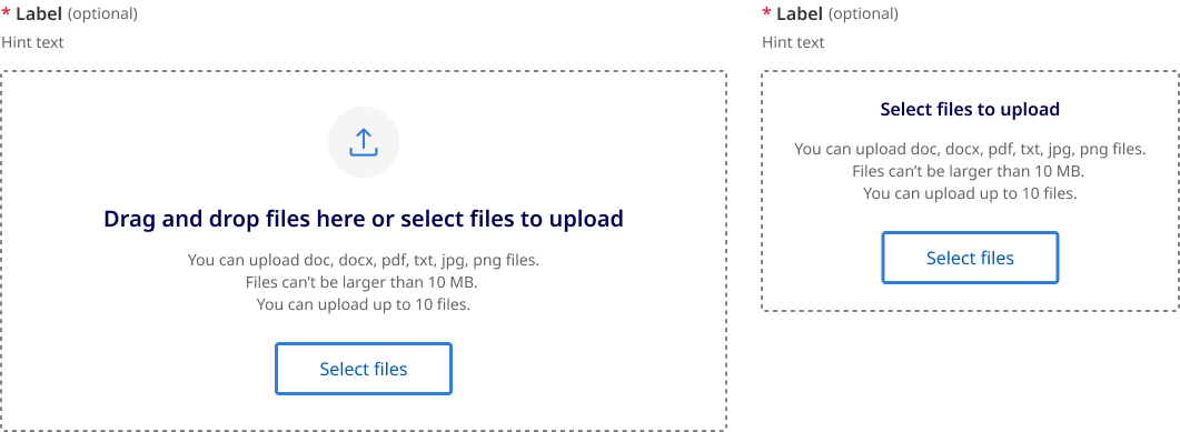 Desktop vs mobile comparison for the file upload component