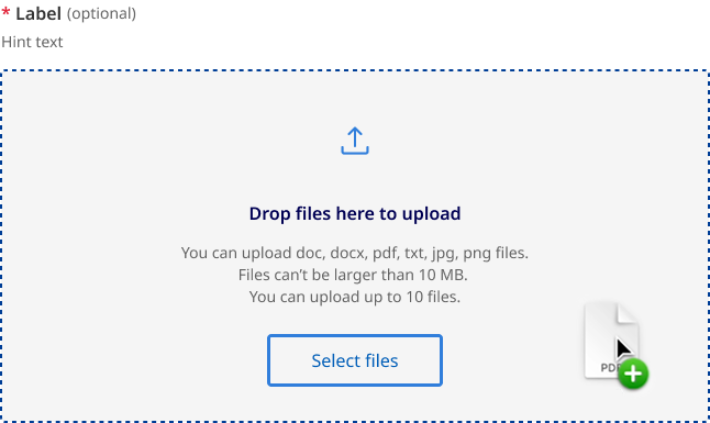 Illustrates the state change for the form field while dragging and dropping a file. 