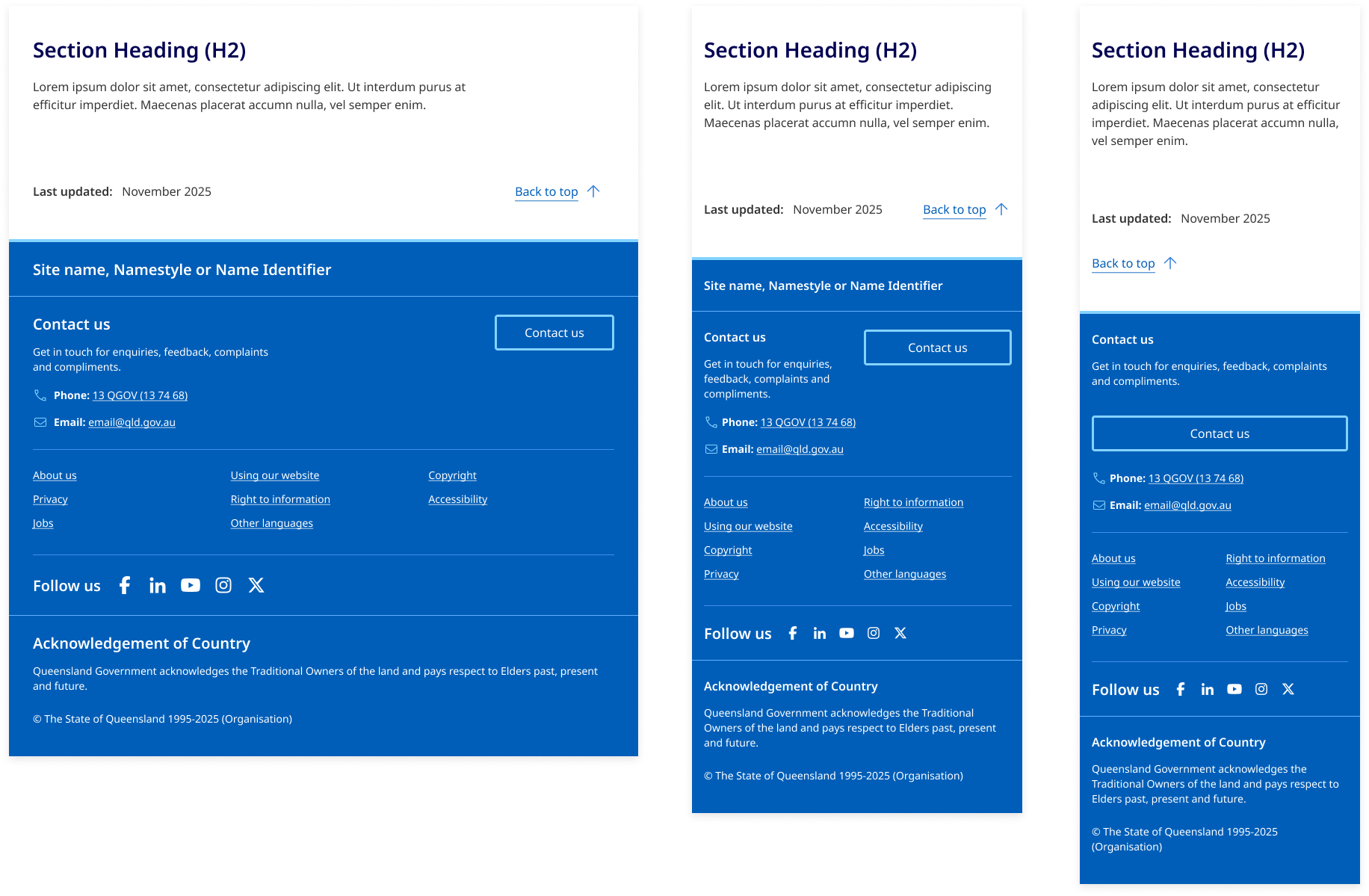 Example showing how the 'Back to top' button stays aligned to the right of the page except at xs screen sizes where it stacks below the "Last updated" text.